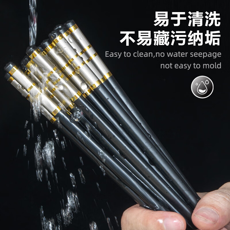 Pickup Painting Alloy Chopsticks, Stainless and Mildew-Free, 10 Pairs, Home and Hotel Japanese Chopsticks, Silver Base and Gold Four Circles, 24cm