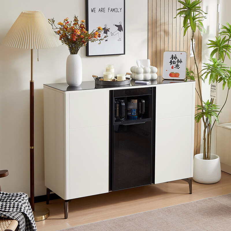 Smart tea bar machine with refrigerator integrated storage cabinet fully automatic sideboard water dispenser for living room and office with voice milk white hot and cold type three doors with refrigerator for disinfection 1170*400*970