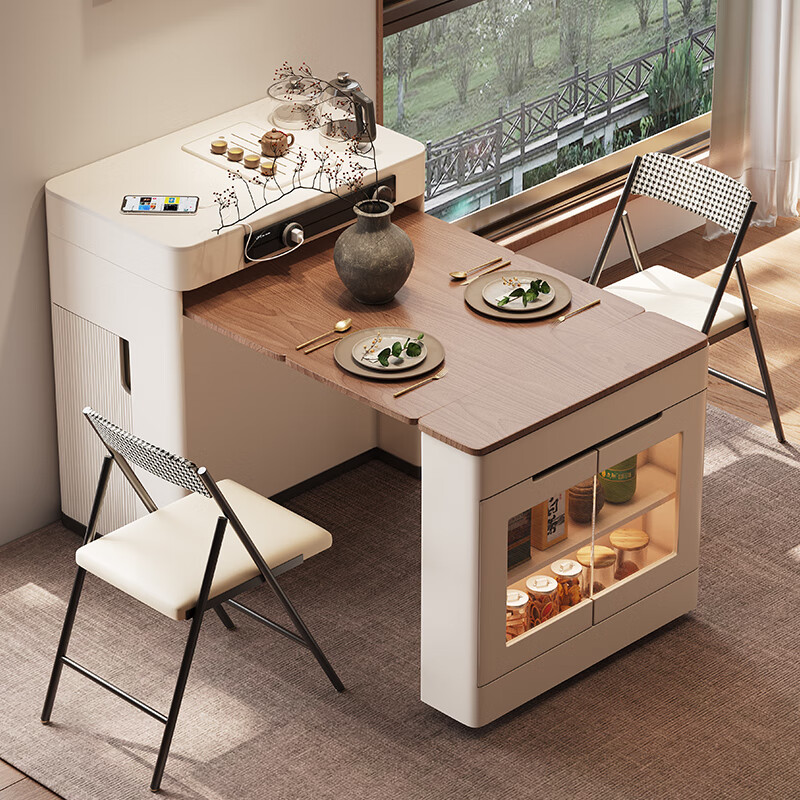 Micro Art 2025 new sideboard island table dining table and chairs integrated household retractable and foldable small apartment bar guide inverted dining table retractable and foldable island table (with tea)