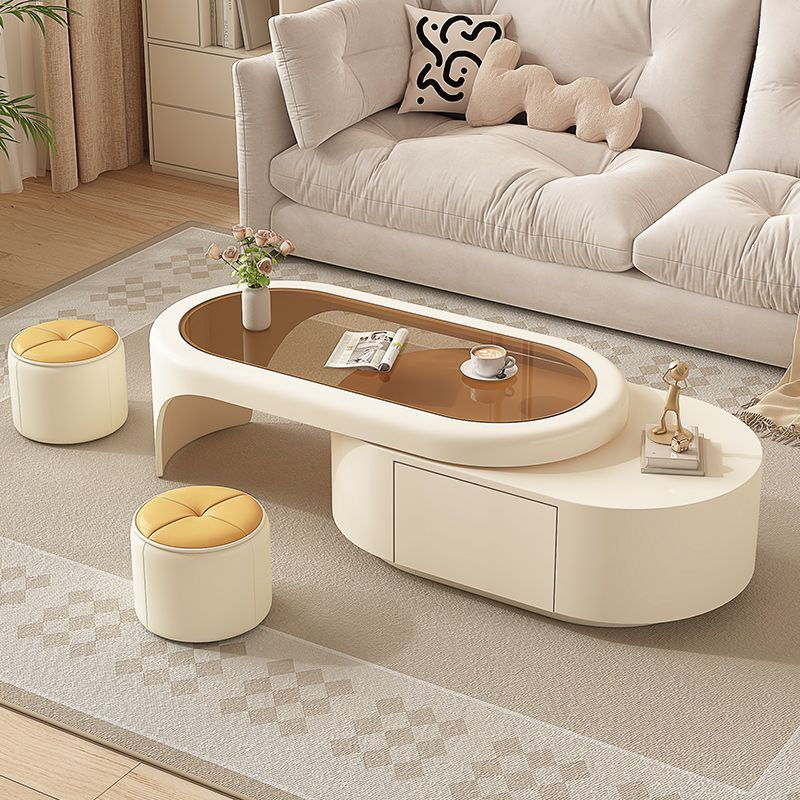 Qingziyou cream style coffee table for living room and home 2026 new small apartment simple rotatable tempered glass tea table combination cream style brown glass single coffee table