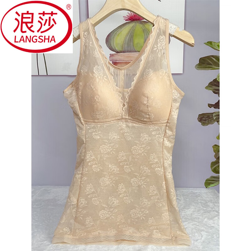 LangSha spring and summer ultra-thin bra shapewear for women, plus fattening back and belly vest 200 pounds large size corset top, champagne color L 95-115 pounds bra 75BC/80AB)