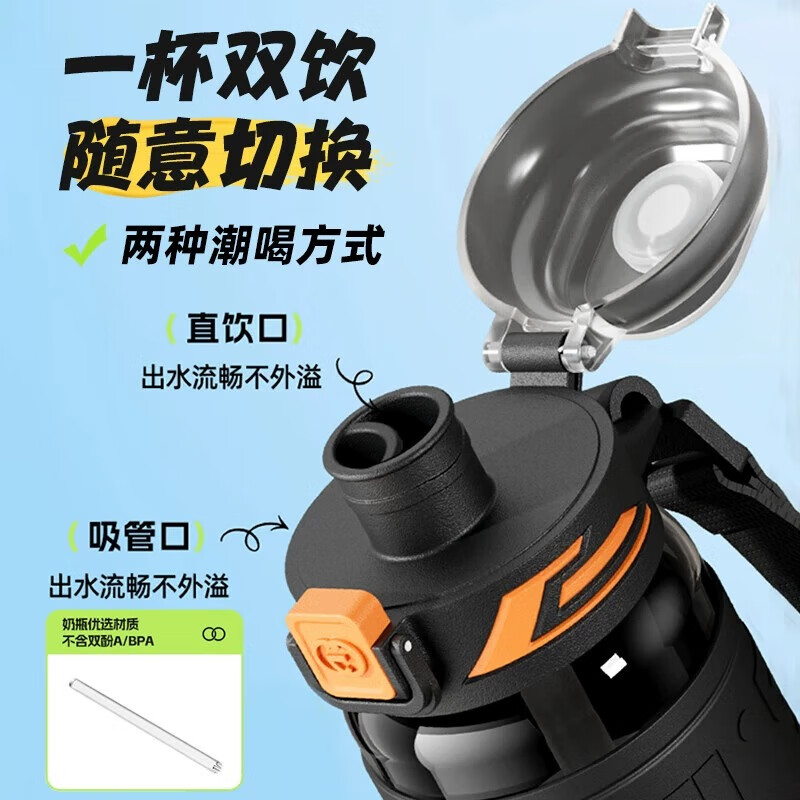 SZTAA Sports Water Cup Large Capacity Sports Water Bottle High Temperature Resistant Tritan Water Cup Men's Summer Ton Bucket Ton Student Dayton Edelweiss White (Tritan + Double Drink) 640ml