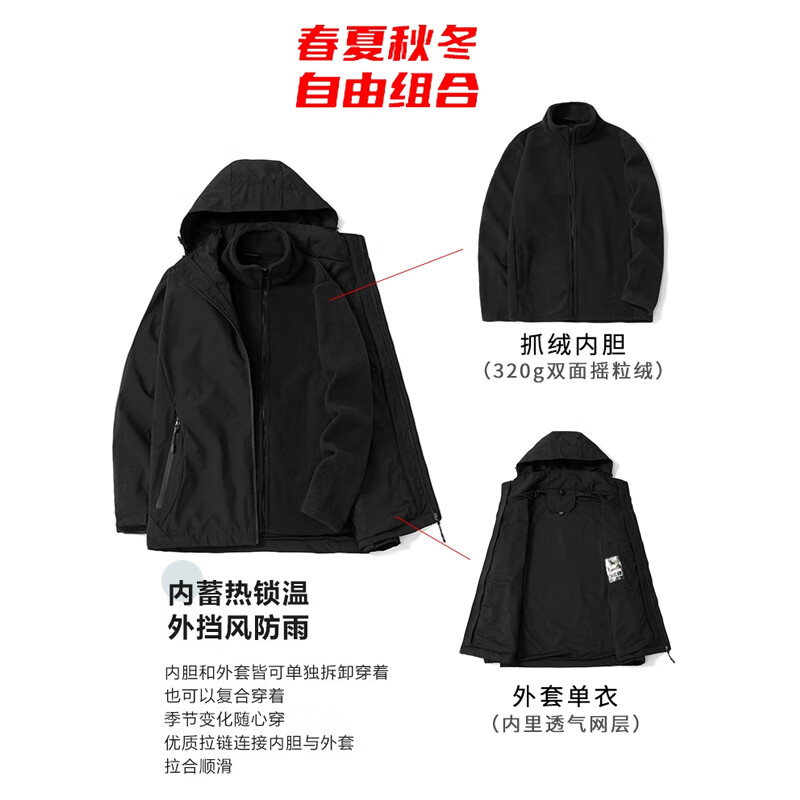 Playboy Men's Jacket Autumn and Winter 2025 New Jacket Three-in-One Casual Jacket Hooded Work Clothes Men's Clothes Dark Blue XL Recommended 120-140 catties