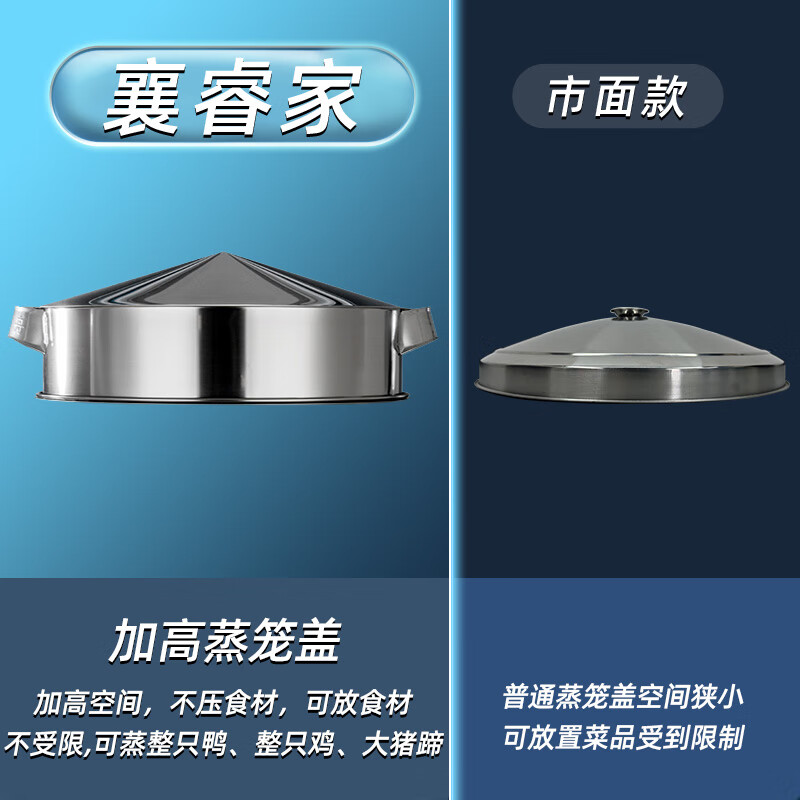 Xiangzaowang household stainless steel steamer with enlarged steam grid, large steamed buns, multi-layer steamer, extra large commercial steamer, special for large pots, deep version, 1 cover, 3 layers, 40cm