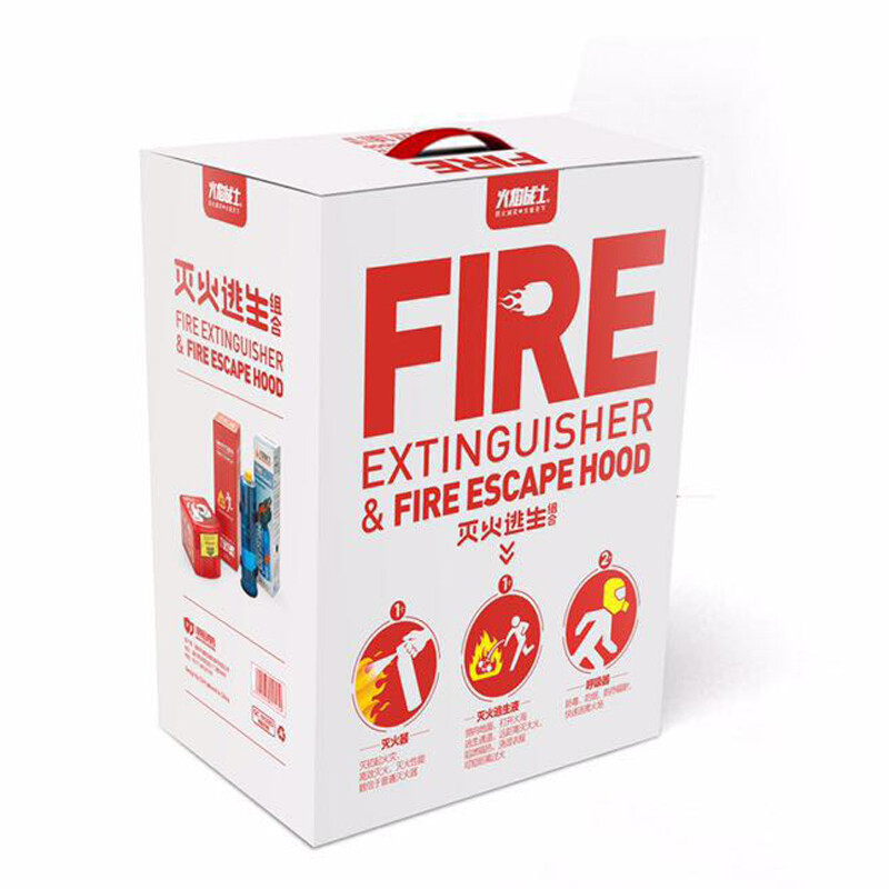 Flame Warrior Fire Extinguisher Gas Mask Car Home Furnishing Fire Escape Emergency Four-piece Set (600G Dry Powder + Escape Mask X2 + Water-based Environmentally Friendly Escape Bottle) FTZ-100