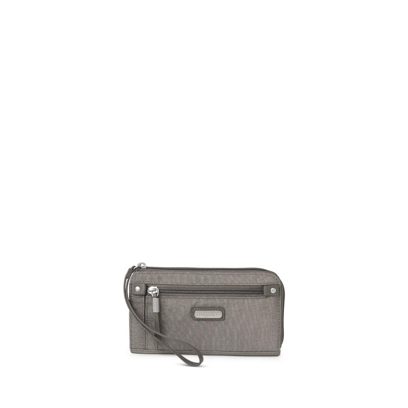 Baggallini zipper wallet for women, 12 card slots, waterproof nylon material, simple and light luxury style, sterling silver glitter, one size fits all