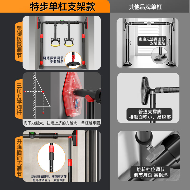 XTEP household horizontal bar indoor pull-ups for children and adults punch-free reinforced door sports fitness equipment long