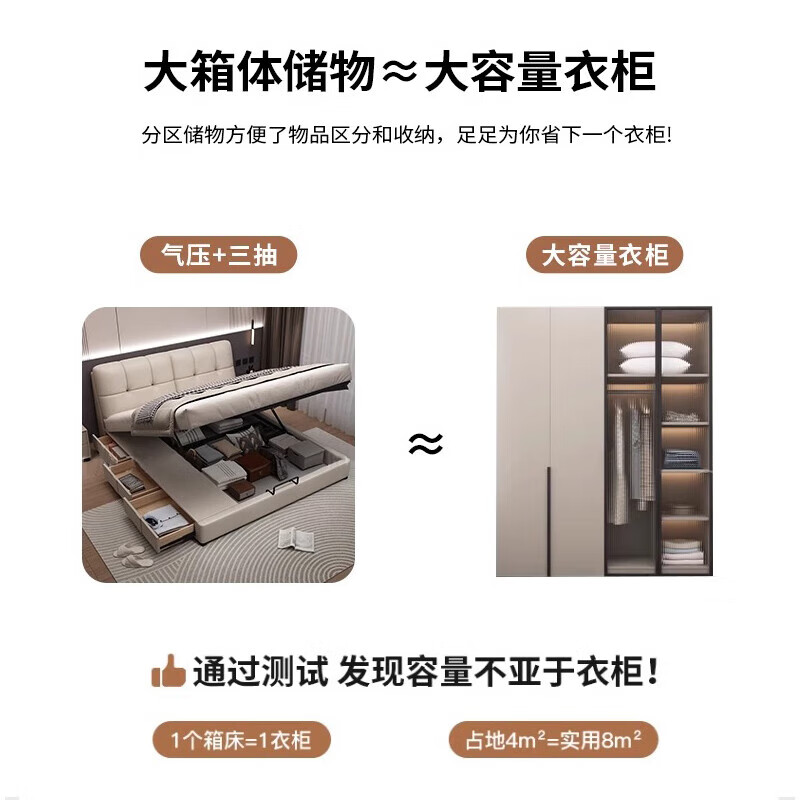 Huangbaoni Guangdong Foshan Italian-style first-layer cowhide bed modern simple master bedroom large bed storage bed 1.8 meters double 2-meter wedding bed first-layer cowhide bed Inquiry to enjoy Double 11 discount 1.8*2 meters frame bed/15cm solid wood bed board