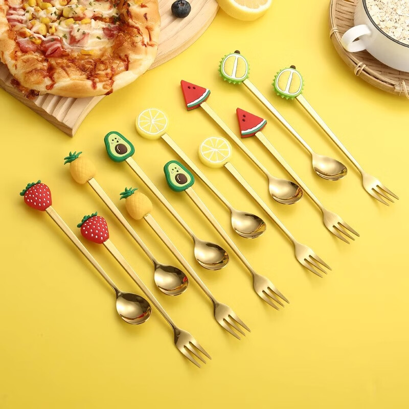 Xincong Fruit Fork Stainless Steel Food Grade Household Creative Simple Cute Small Fork Light Luxury Cake Dessert Fork Fruit Picks 4 Pack One for Each Color