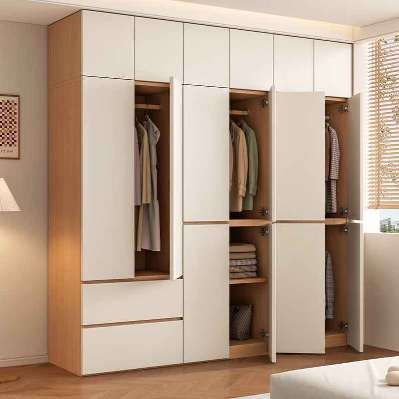 Butterfly Dragonfly free installation wardrobe solid wood bedroom storage storage cabinet size apartment bedroom light luxury large wardrobe 2 meters main cabinet + top cabinet