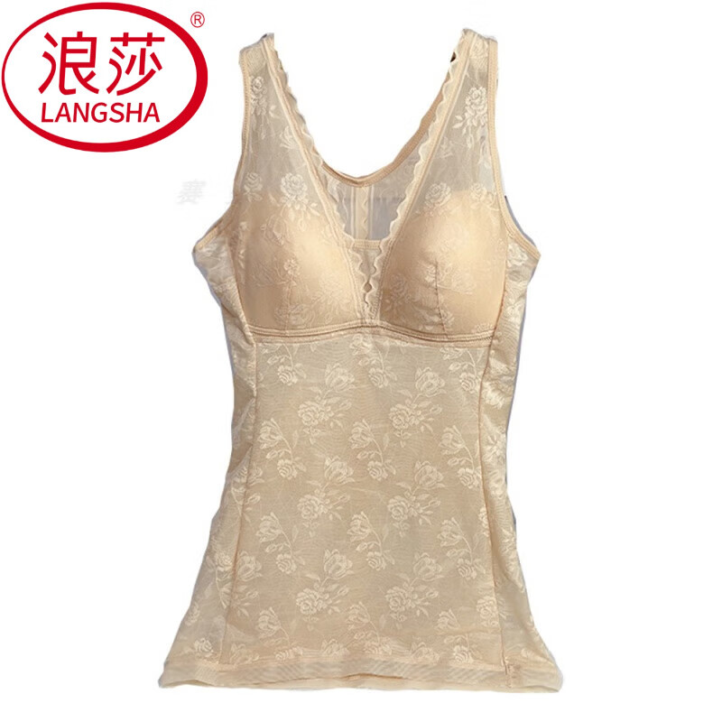 LangSha spring and summer ultra-thin bra shapewear for women, plus fattening back and belly vest 200 pounds large size corset top, champagne color L 95-115 pounds bra 75BC/80AB)