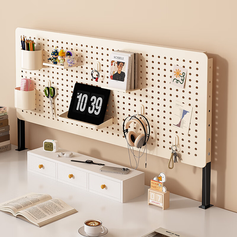 Yuerize Perforated Board Bookshelf Desktop Office Storage Rack Desktop Vertical DIY Punch-Free Clip-type Multi-layer Display Shelves Clip-On-White 60*40 9 Sets of Accessories