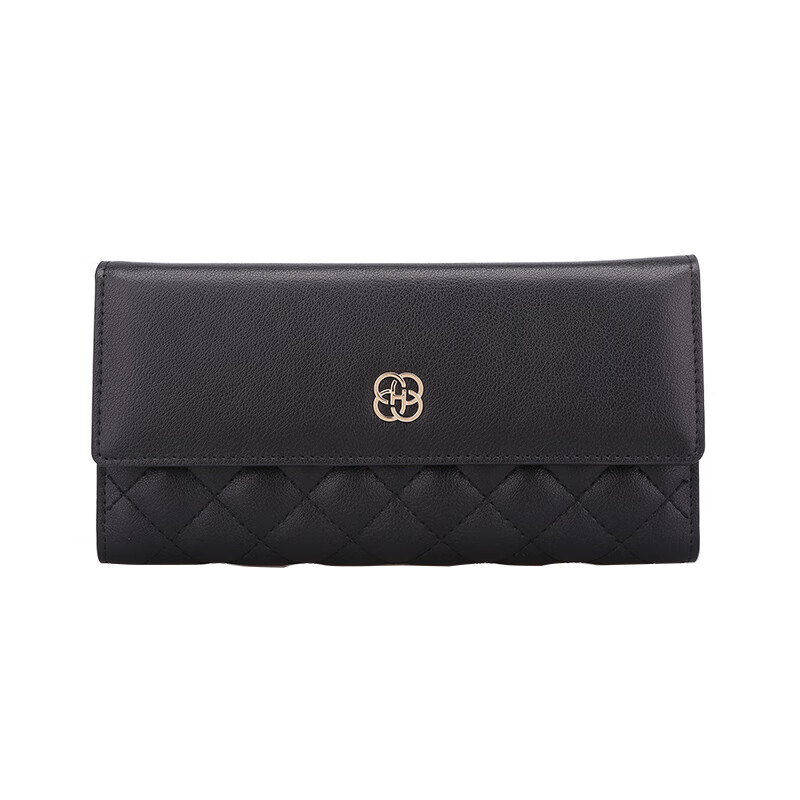 Honggu New Wallet Women's Long Korean Style Simple Wallet Three-fold Multifunctional Wallet Small Handbag Clutch Black (Long Style)