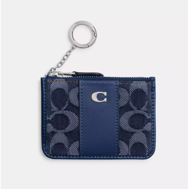 COACH Wallet Women's 2025 New Camellia Color Blocking LOGO Short Card Holder ID Bag Clutch Bag Light Luxury Girl Gift Denim/Silver Blue Presbyopia One Size/11.5*11.5cm