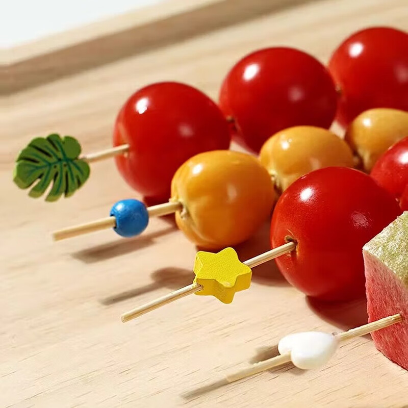Dolly disposable fruit picks creative art bamboo picks candied haws skewers cocktail burger decorative picks KTV toothpicks 12cm-red love picks 100 pieces