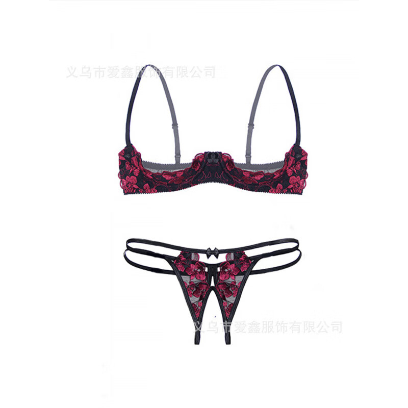 Guiruo 80-160 Jin Large Size Pajamas Underwire Bra Embroidered Feminine Hollow Lace One-piece Three-Point Underwear Set 5135 Blue Set Bra + Panties M Recommended 80-100 Jin
