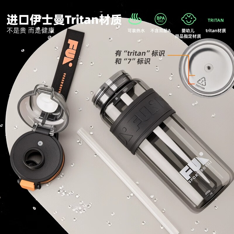 SZTAA Sports Water Cup Large Capacity Sports Water Bottle High Temperature Resistant Tritan Water Cup Men's Summer Ton Bucket Ton Student Dayton Edelweiss White (Tritan + Double Drink) 640ml