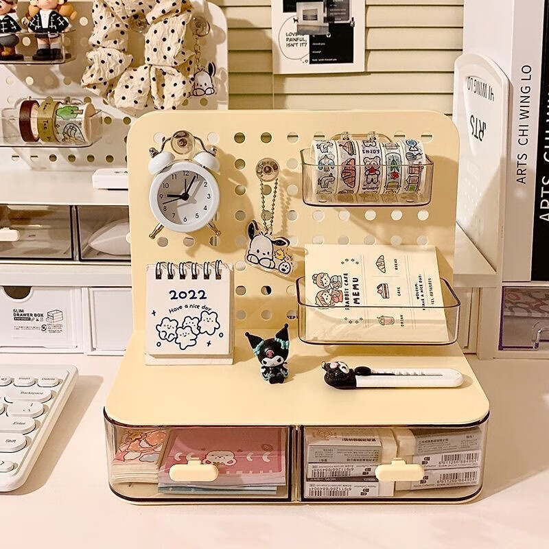 Cream style desktop hole-in-the-wall storage box office desk drawer-type storage rack student dormitory storage artifact new hole-in-the-wall storage box only small handkerchief clip
