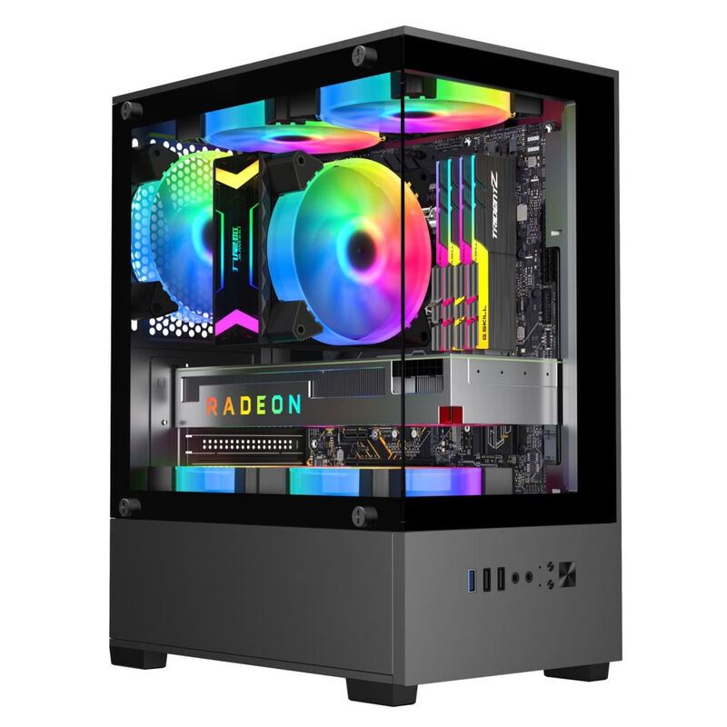 Jiuweihu Sea View Room Column-less MINI Computer Case Desktop Double-sided Glass Side Transmission/Support MATX Motherboard/120 Water Cooling T09 Column-less MINI Sea View Room Black + 5 Black Color Lighting Fans