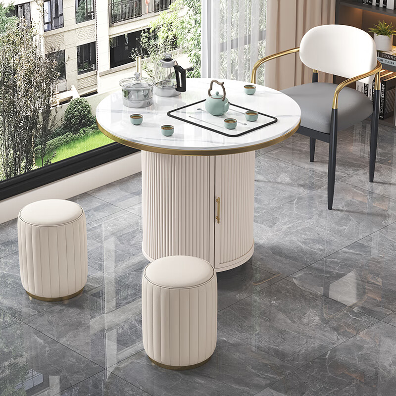 Yu Xiangyuan tea table modern simple movable slate tea table and chair combination light luxury balcony household kettle integrated table coffee table snow mountain white slate round tea table