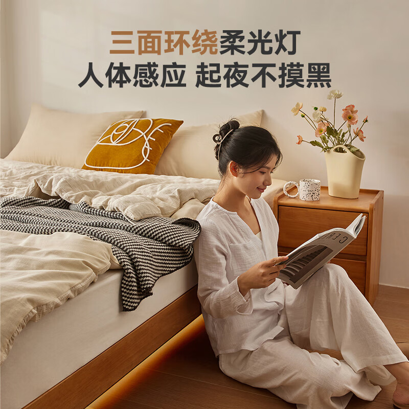 Jingdong Tokyo Home Qingshan Collection Solid Wood Bed Imported Solid Wood Soft Light Tatami Small Apartment Bedroom Log Color 1.2 2 Meters