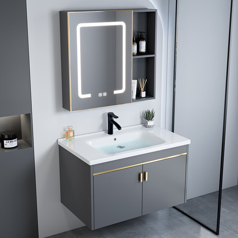 Jomoo's new bathroom washbasin cabinet combination space aluminum small apartment bathroom cabinet integrated ceramic washbasin sink dz 50 complete set + mirror cabinet width 30