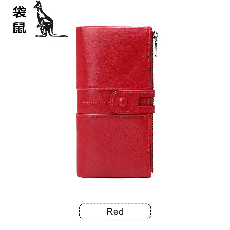 Kangaroo ladies new fashion RFID anti-theft brush retro simple zipper wallet buckle multi-function storage card bag coffee