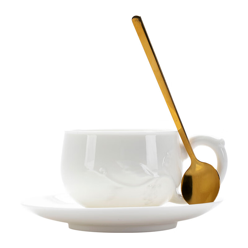 Yuquan Longmen mutton fat jade porcelain glazed gold coffee cup high-end American mug ceramic with saucer spoon milk breakfast cup style 1