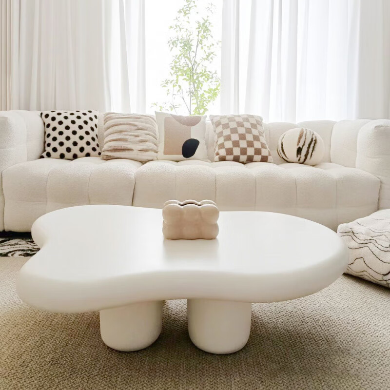 Guangyi Yunduo coffee table living room home small apartment cream style Internet celebrity simple modern special-shaped low table wabi-sabi style small table 100*69*35 cream color