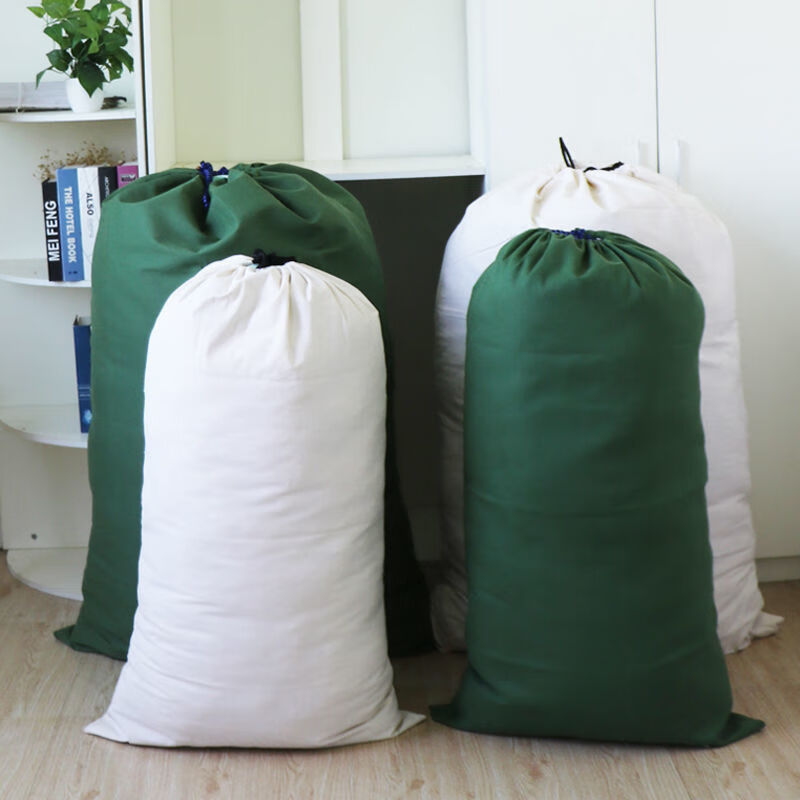 Vinoa thickened storage canvas bag, drawstring bag, transfer economical packing bag, large capacity quilt bag, canvas storage bag, military green small size 48*80cm
