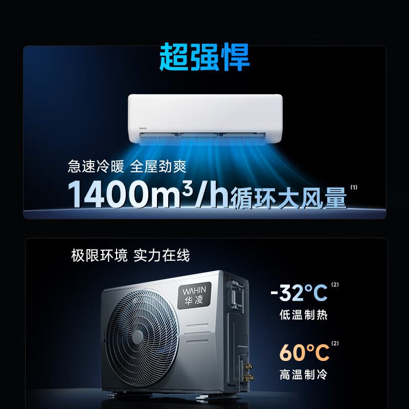 Hualing Air Conditioner Super Power Saving 3 Horsepower Level 1 Energy Efficiency Double Row Copper Tube Frequency Converter Cooling and Heating Large Air Volume Smart Bedroom Living Room Air Conditioner Hang-up National Subsidy KFR-72GW/N8HA1