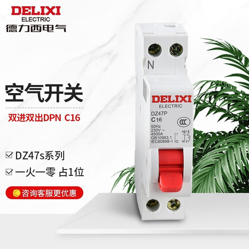 Delixi Electric double in and double out 1p+n household single-phase air circuit breaker air switch 16A