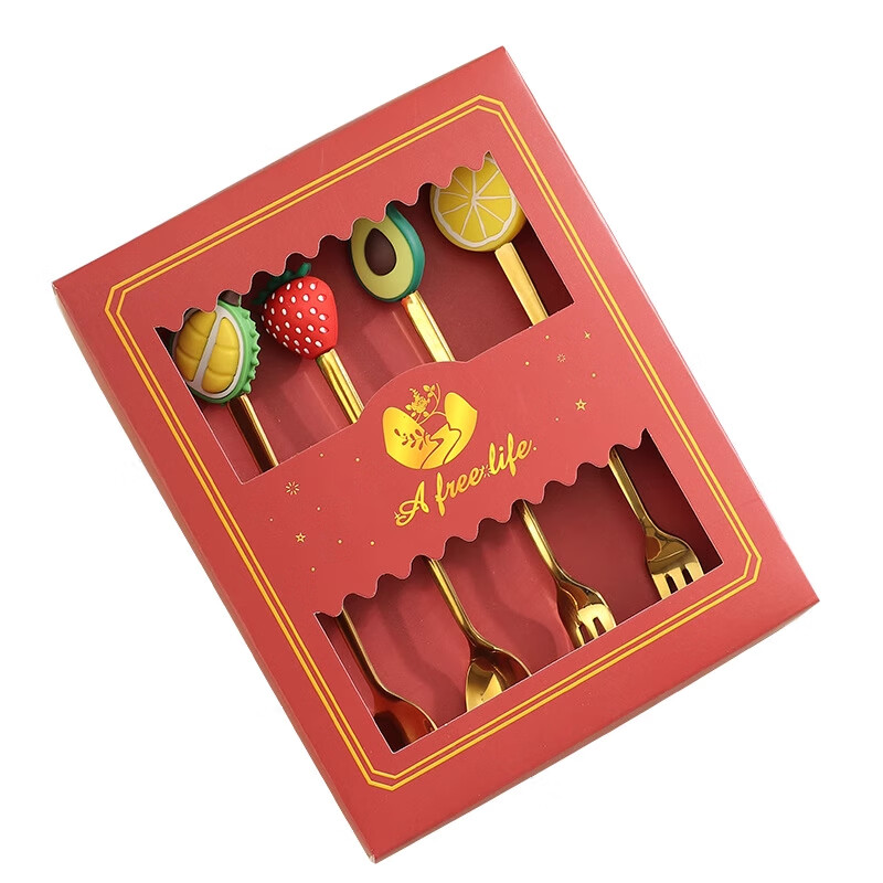 Xincong Fruit Fork Stainless Steel Food Grade Household Creative Simple Cute Small Fork Light Luxury Cake Dessert Fork Fruit Picks 4 Pack One for Each Color