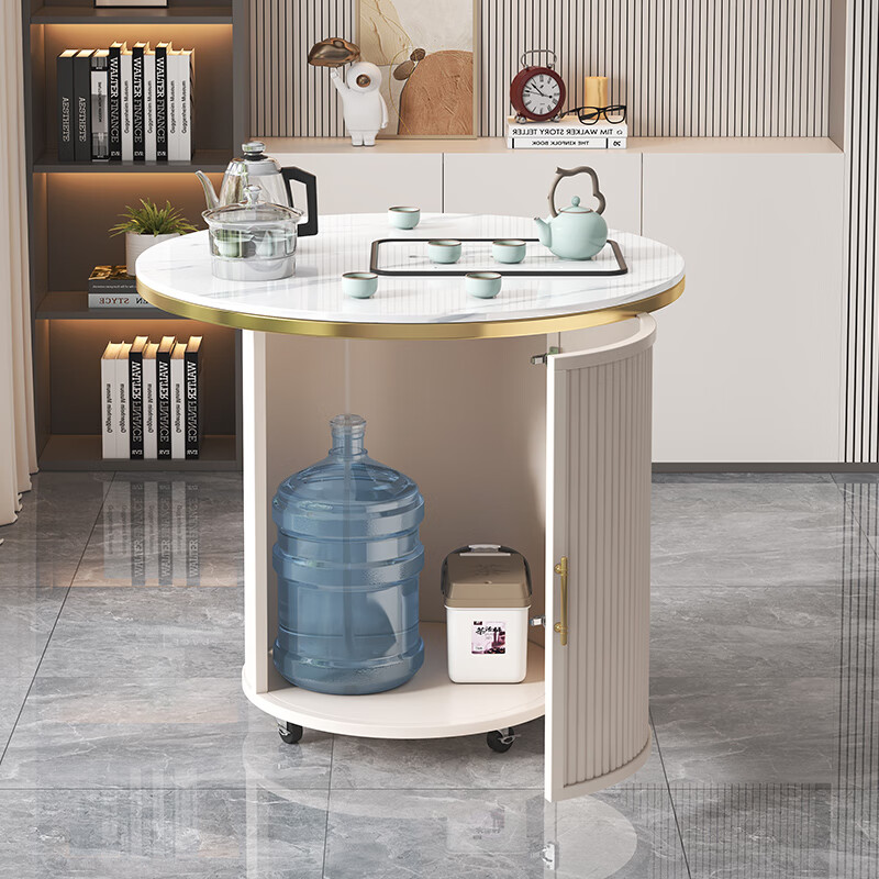 Yu Xiangyuan tea table modern simple movable slate tea table and chair combination light luxury balcony household kettle integrated table coffee table snow mountain white slate round tea table