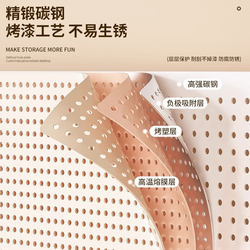 Yuerize Perforated Board Bookshelf Desktop Office Storage Rack Desktop Vertical DIY Punch-Free Clip-type Multi-layer Display Shelves Clip-On-White 60*40 9 Sets of Accessories