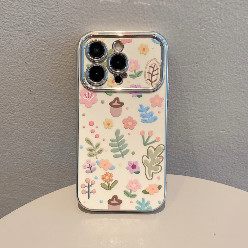Vinien is suitable for Apple 16prom mobile phone case 15promax female new model 14pro summer high-end lens all-inclusive 13pm silicone small fresh 12 niche 17 anti-fall protective cover chestnut floral lens all-inclusive + delicate and skin-friendly iPhone 16 Pro Max