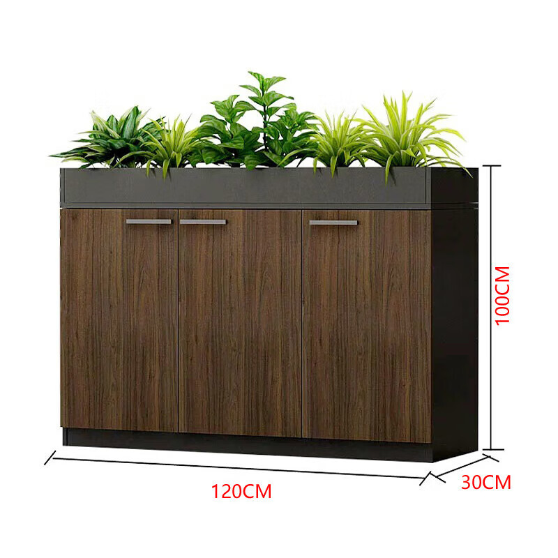 Office partition cabinet, flower trough cabinet, flower cabinet, storage wooden cabinet, low cabinet, side cabinet, flower cabinet, three-door cabinet 120X30X100CM walnut