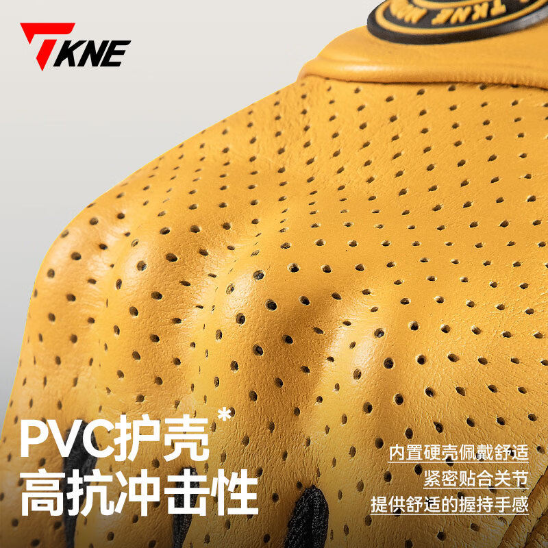 TKNE summer motorcycle gloves men's anti-fall breathable sheepskin retro KP10/black summer style-hole S