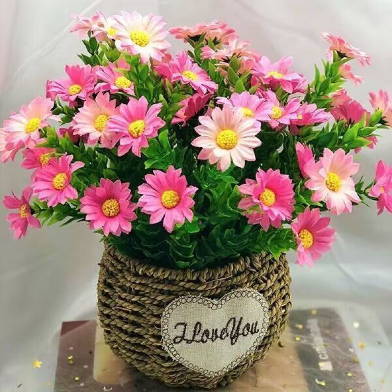 Sunflower bouquet, artificial flowers, artificial flower decorations, living room table, flower pots, green plants, balcony interior decorations, large sunflower + straw pot + butterfly