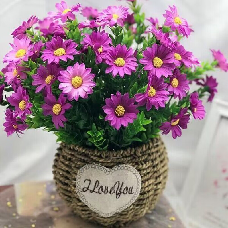 Sunflower bouquet, artificial flowers, artificial flower decorations, living room table, flower pots, green plants, balcony interior decorations, large sunflower + straw pot + butterfly