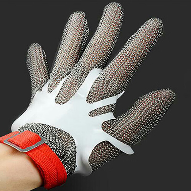 304 Steel Ring Welded Steel Wire Gloves Anti-cutting Anti-cut Fish Killing Five Finger Metal Oyster Chainmail Gloves Five Finger Style---Single Price---Usable for both left and right hands XS