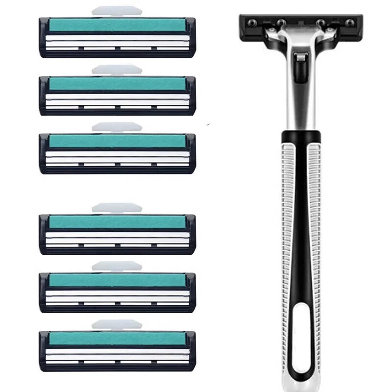 Value-for-money set of 20 pieces, double-layer head shaver, manual razor, beard blade, razor blade, 1 blade holder + 12 blades