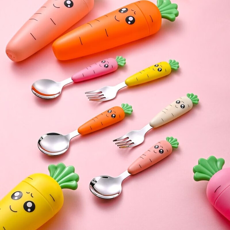 Children's fork children's spoon portable tableware cute carrot baby fork learning to eat orange 2 forks