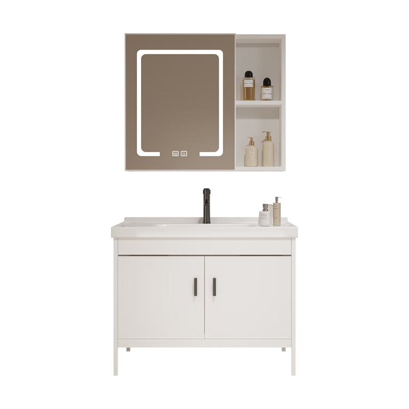 Space aluminum bathroom washbasin cabinet combination bathroom bathroom cabinet washbasin integrated ceramic floor-standing washbasin ed 100CM slate basin + floor-standing cabinet + ordinary mirror cabinet
