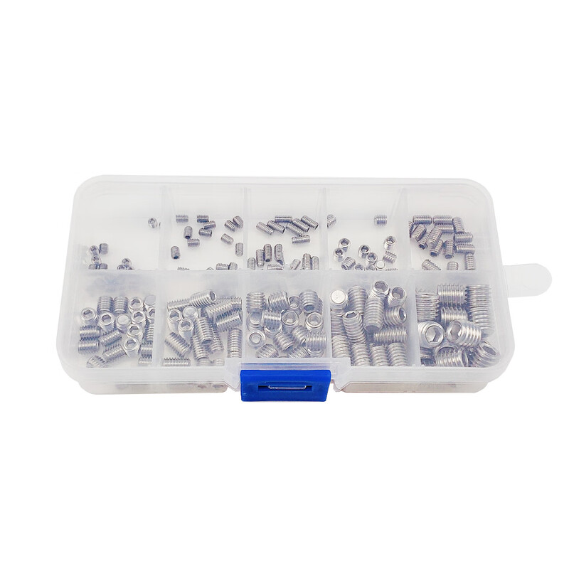 JESTIN Headless hexagonal machine screws, flat end tightening 304 stainless steel screws M3-M8, 304 flat end machine screws, 200-piece box