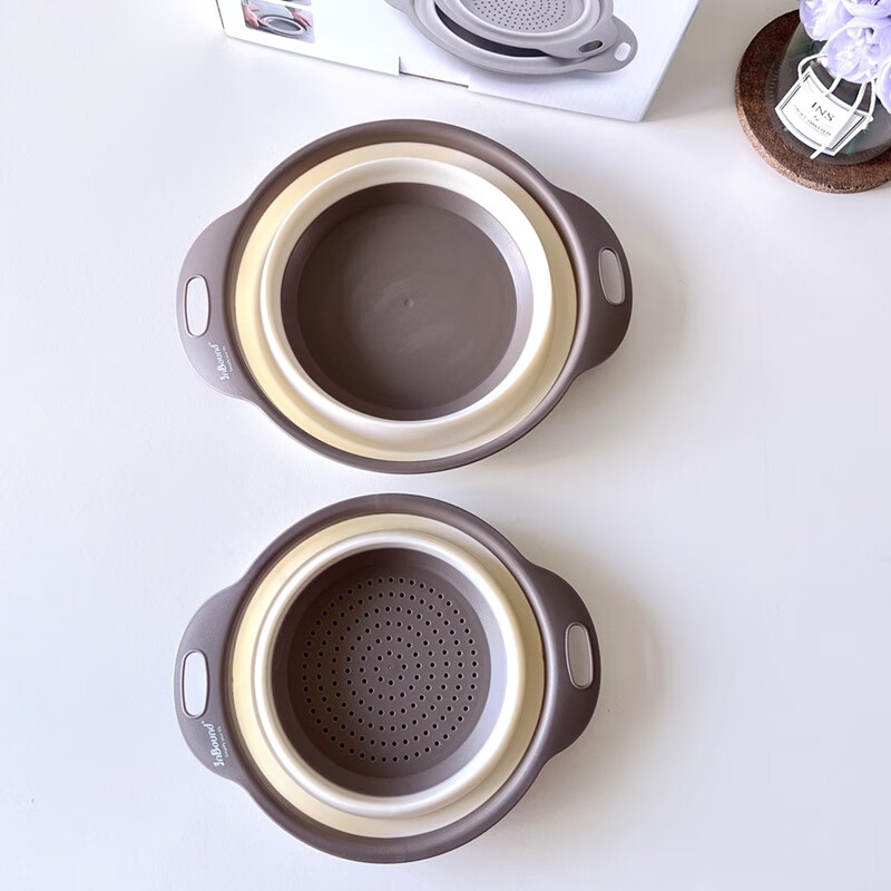 Vinoa single multifunctional folding drain basket 2-piece set portable fruit basin plastic vegetable basket kitchen sink round 2-piece set