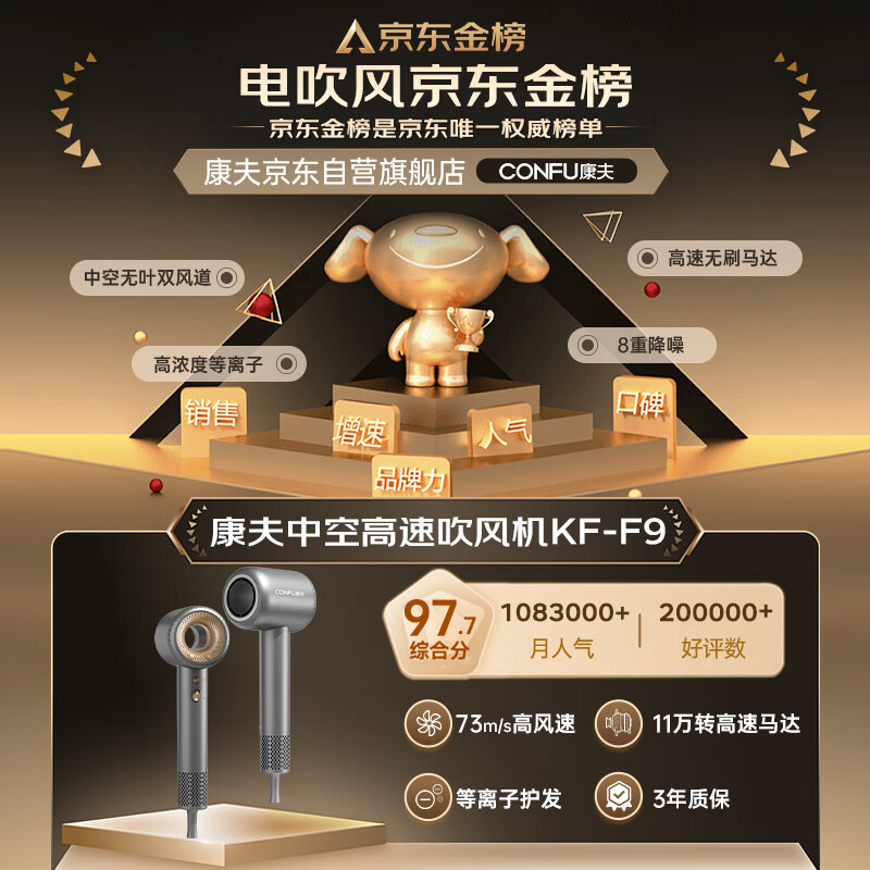 CONFU high-speed hair care hair dryer hollow leafless household high-power wind plasma hair dryer birthday and New Year gift for girlfriend F9 white national subsidy