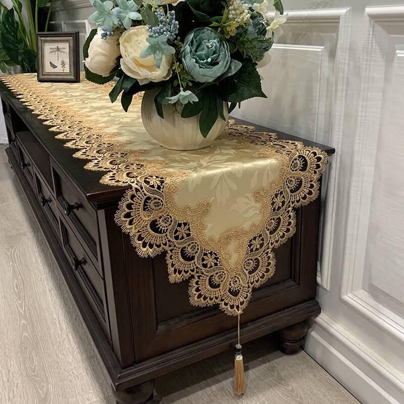 Fantasy table runner light luxury high-end American retro TV cabinet tablecloth French shoe counter cloth dust cover cover cloth B81 classical gold 40* (suitable for cabinet length 40-55cm)