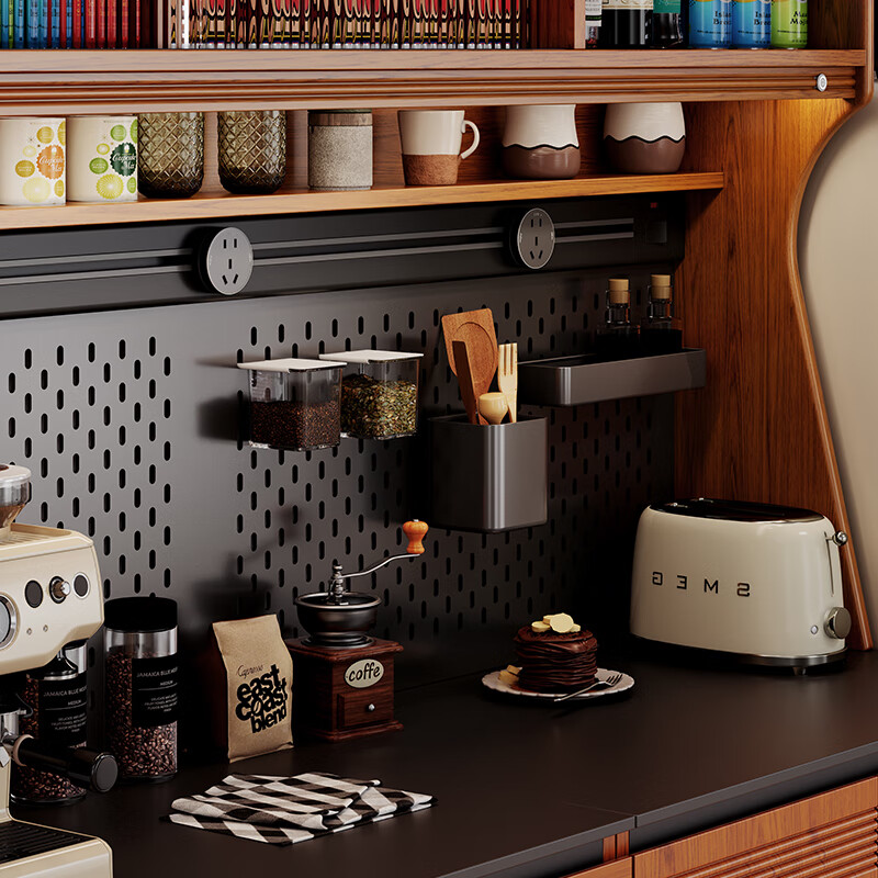 GOZEAL solid wood sideboard dining table integrated home kitchen storage cabinet living room multi-functional wine cabinet tea cabinet wall-mounted high cabinet A-retractable island dining table