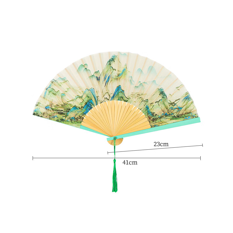 TaTanice folding fan, female fan 6.5 inches, Chinese style classical Hanfu photo props, green bamboo head, thousands of miles of mountains and rivers